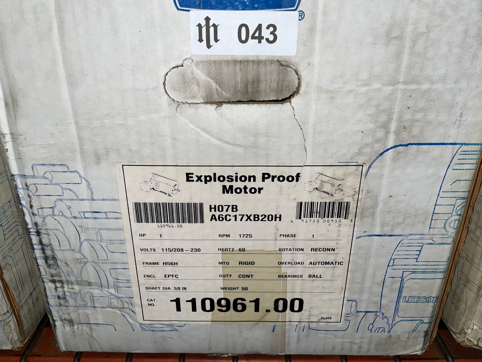 Leeson H07B A6C17XB20H Explosion Proof Motor, 1HP - Image 3 of 3