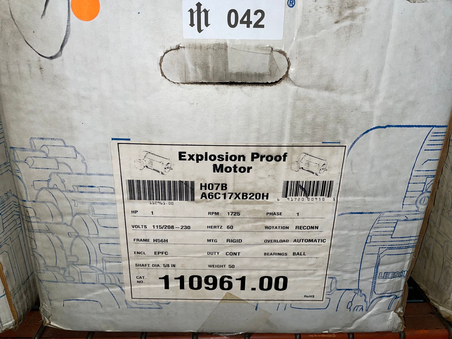 Leeson H07B A6C17XB20H Explosion Proof Motor, 1HP - Image 3 of 3