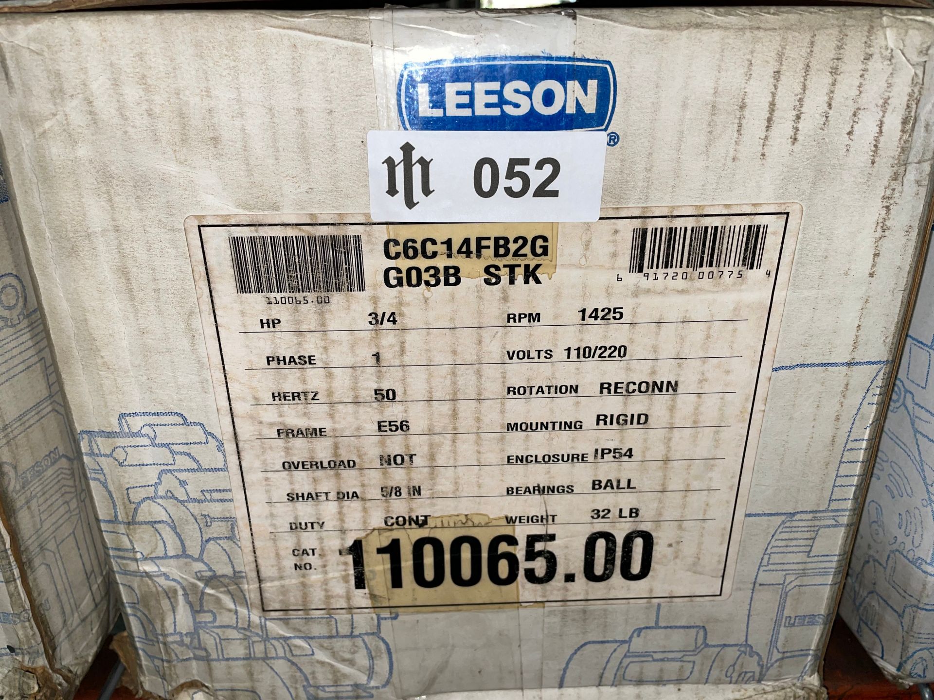 Leeson C6C14FB2G G03B STK Motor, 3/4HP - Image 3 of 3