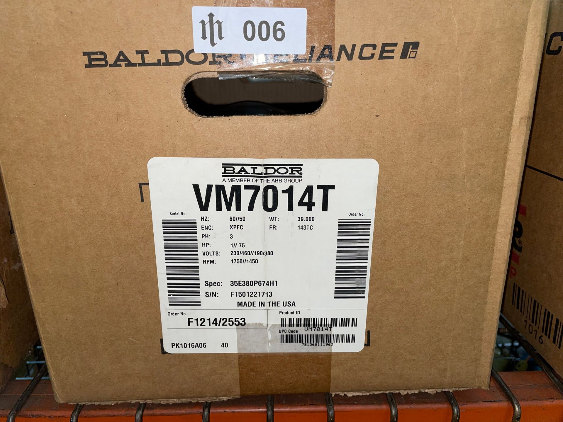 Baldor VM7014T Explosion Proof Motor, 1HP - Image 3 of 3