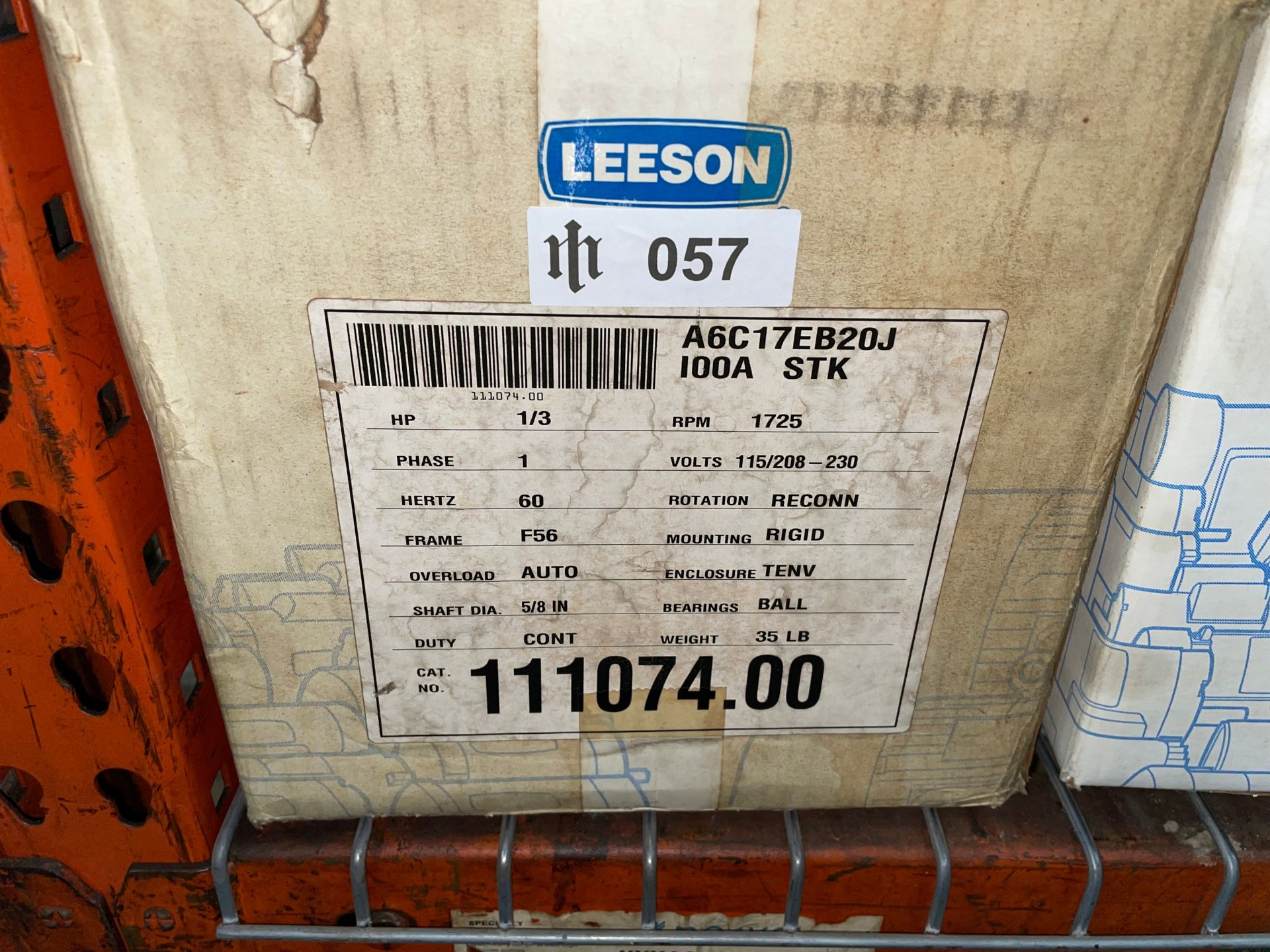 Leeson A6C17EB20J I00A STK Motor, 1/3HP - Image 3 of 3