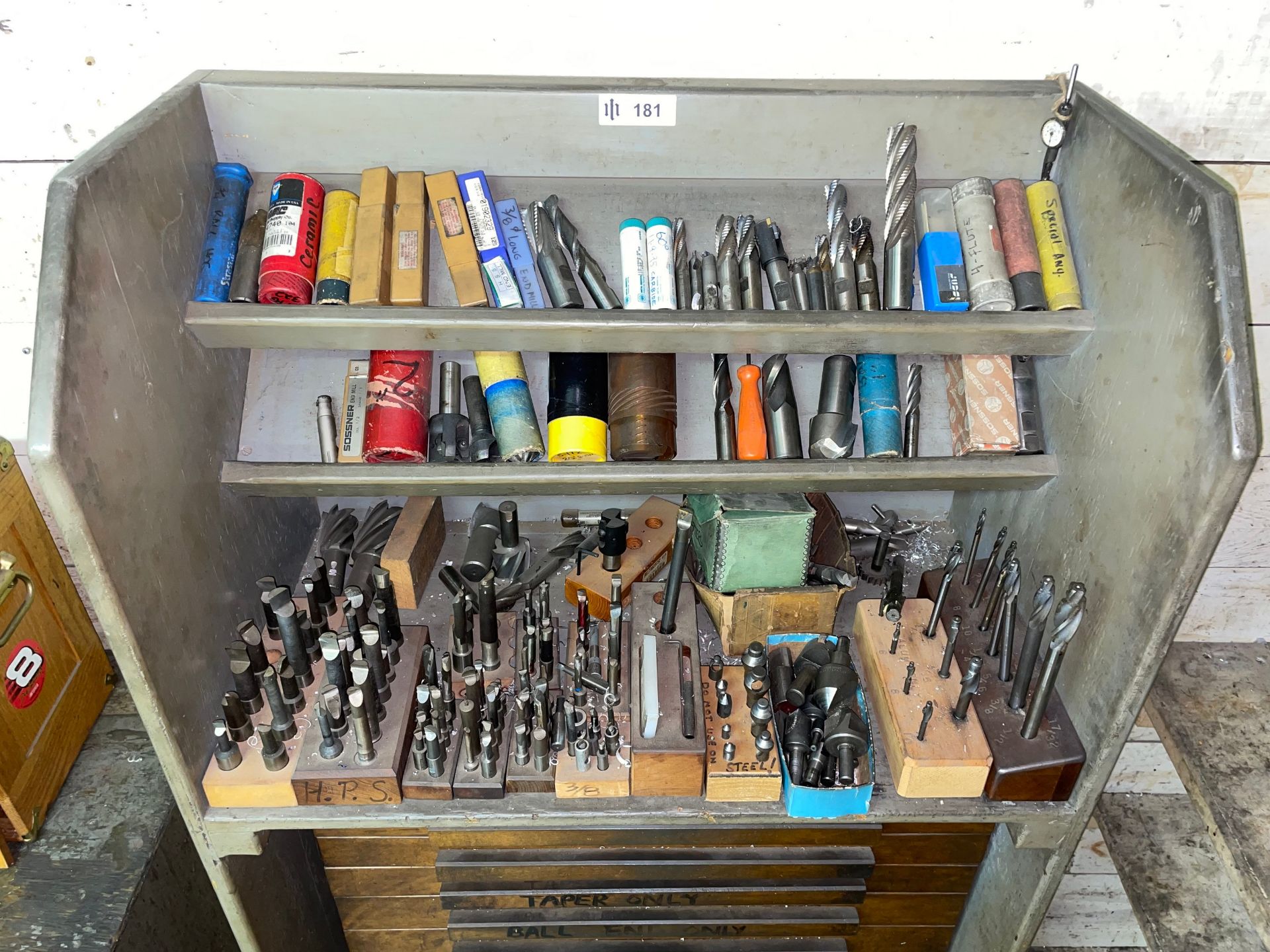 Wood Tool Storage Rack including Wood Tool Box and Shelves with Contents - Image 3 of 10