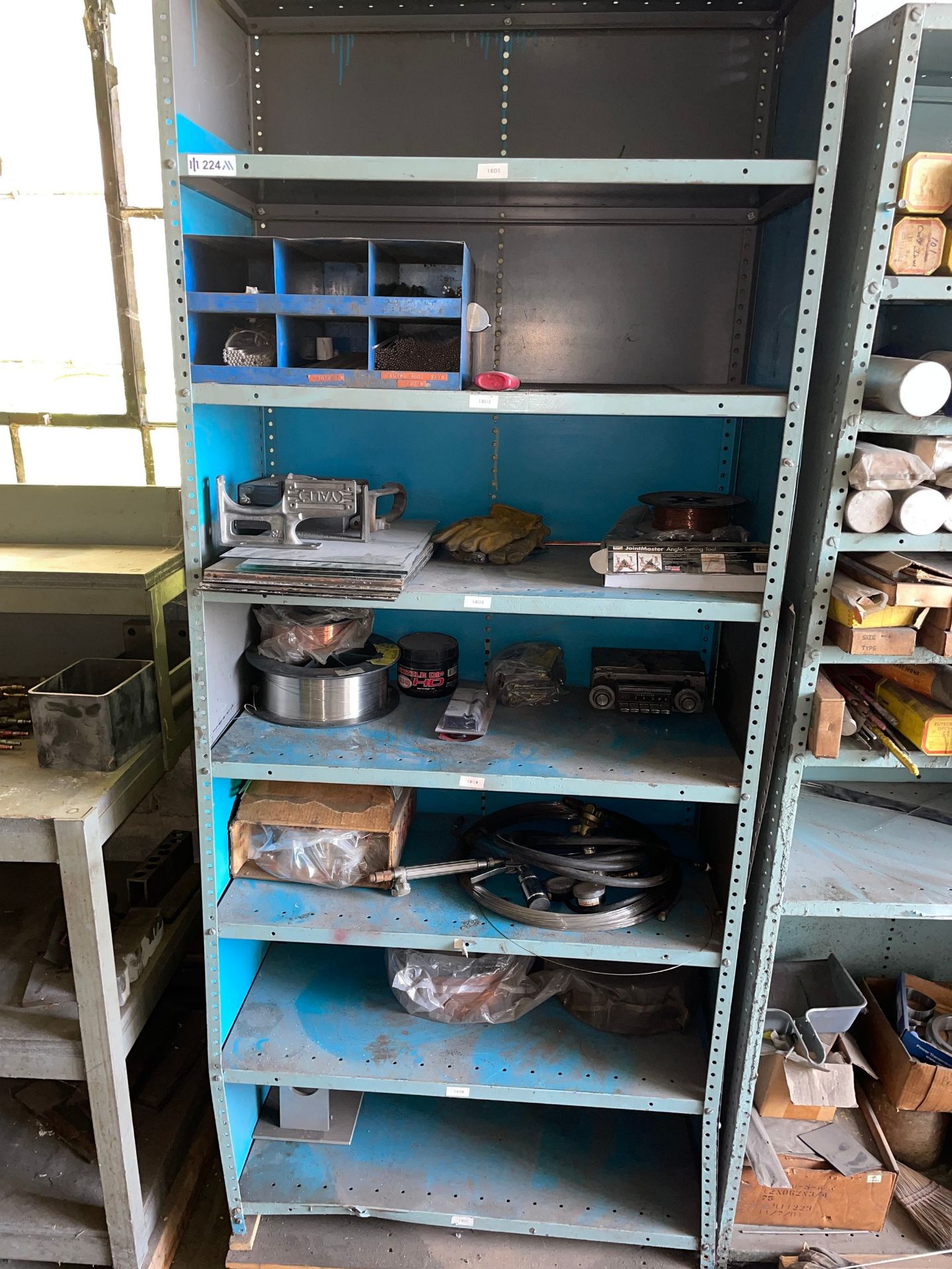 Lot with (3) Sections of Shelving and Workstation with Contents of Welding Supplies - Image 4 of 6