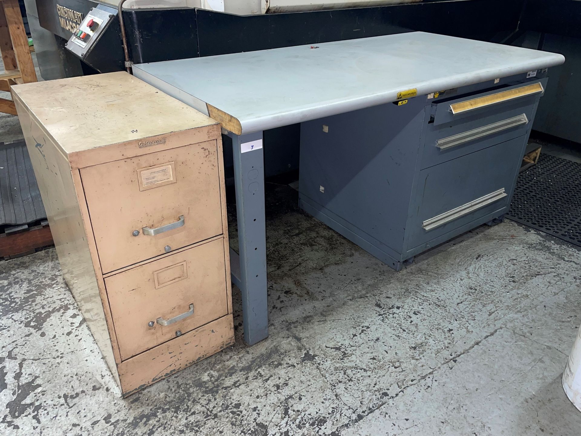 Industrial Modular Desk with 3-Drawers and Filing Cabinet