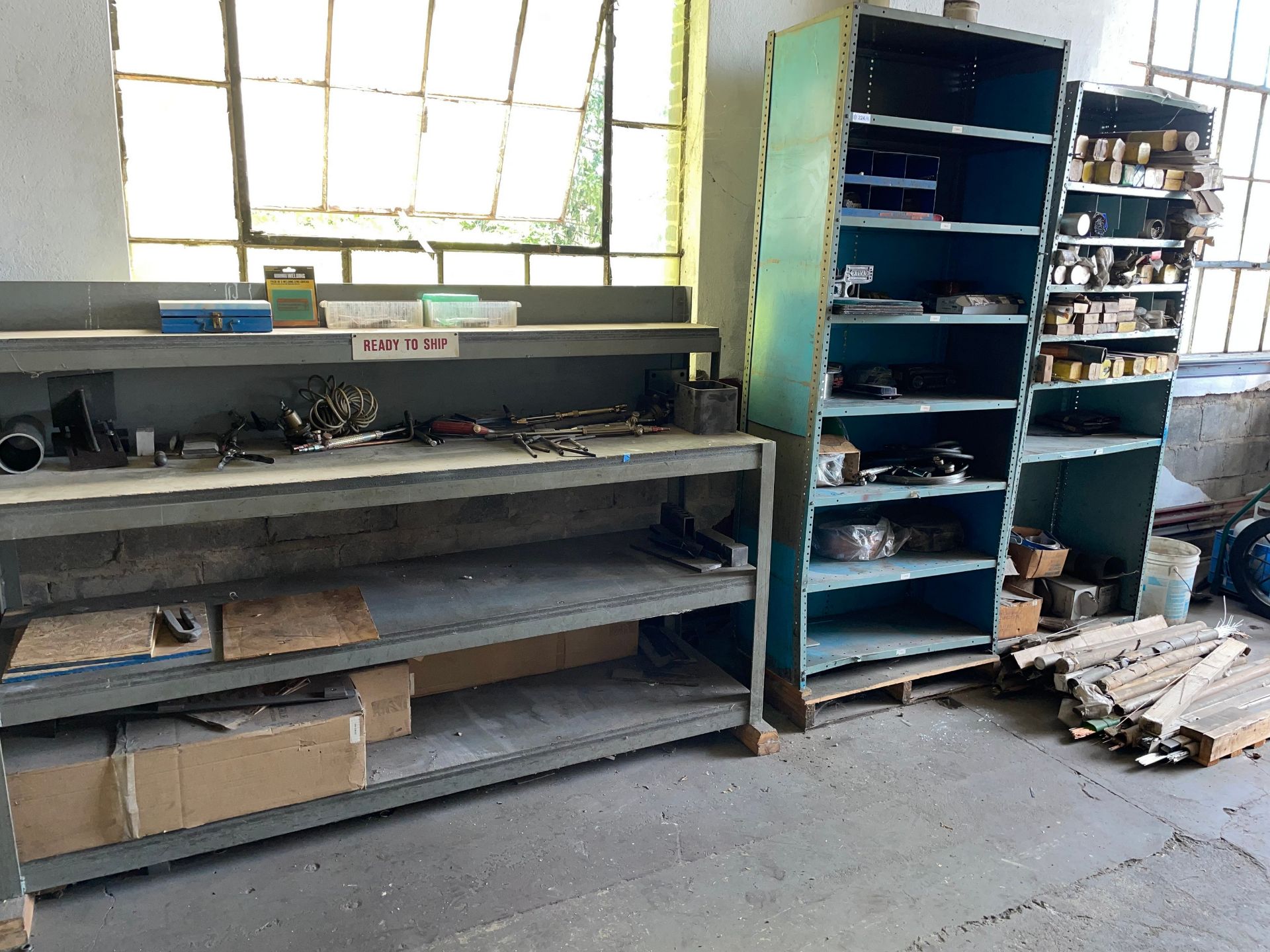 Lot with (3) Sections of Shelving and Workstation with Contents of Welding Supplies - Image 2 of 6