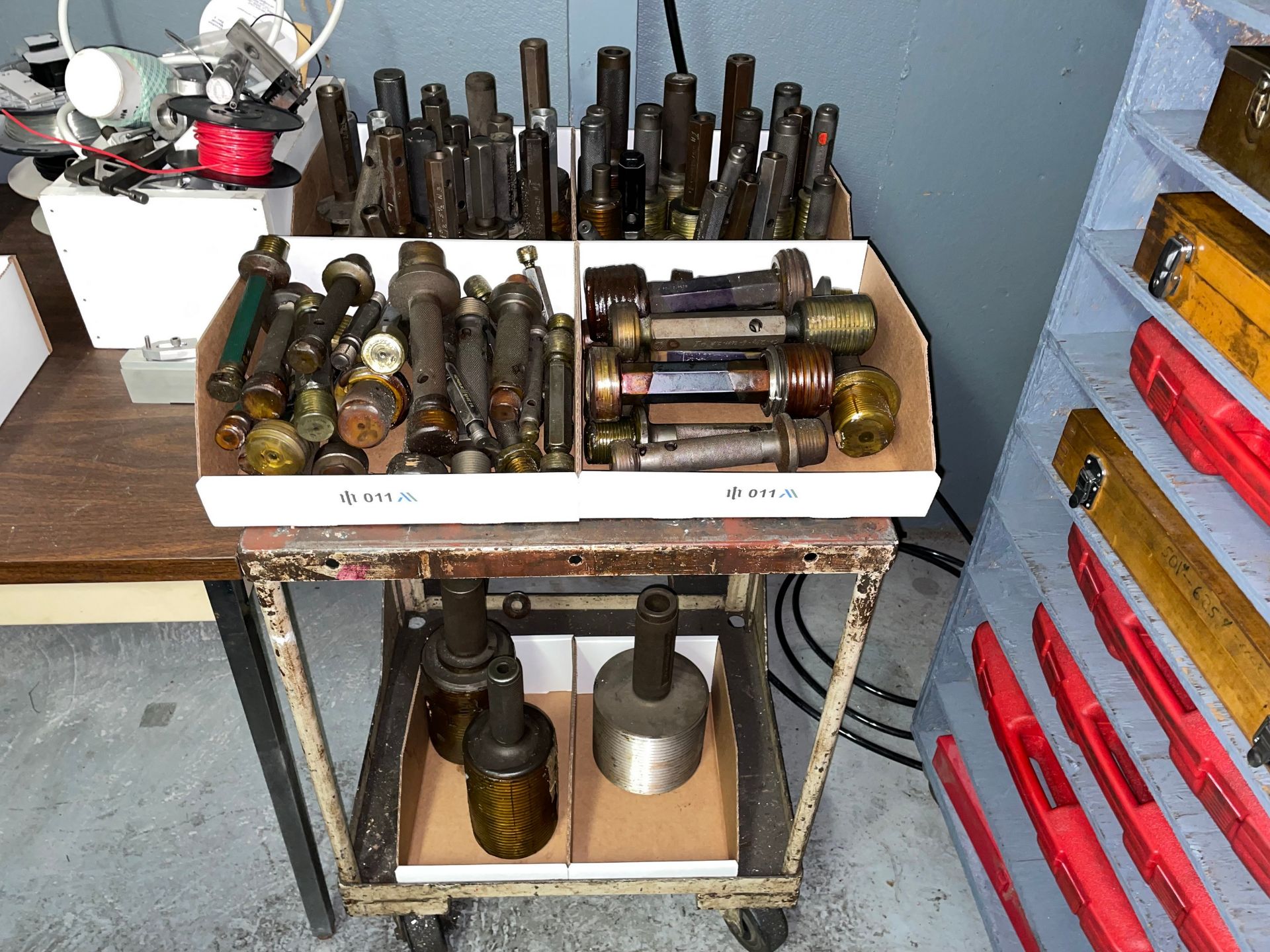 Cart with Lot Boxes of Various Thread Plug Gages