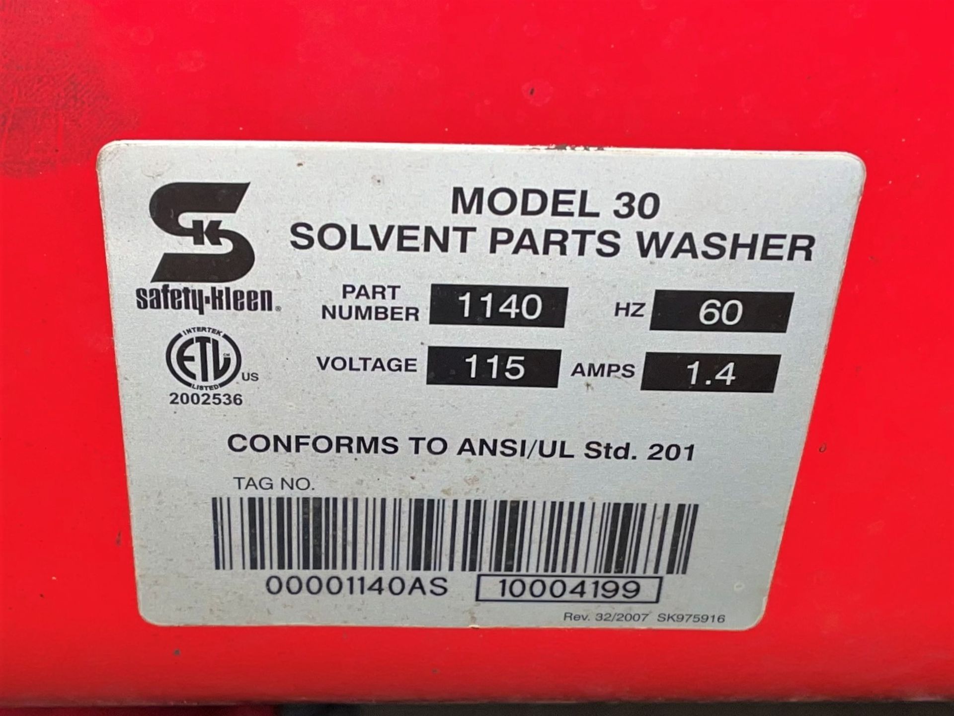 Safety-Kleen Mdl. 30 Solvent Parts Washer - Image 4 of 4