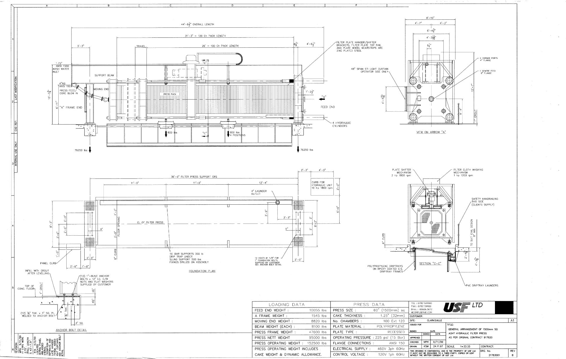 US Filter Filter Press, 1500mm - Image 5 of 5