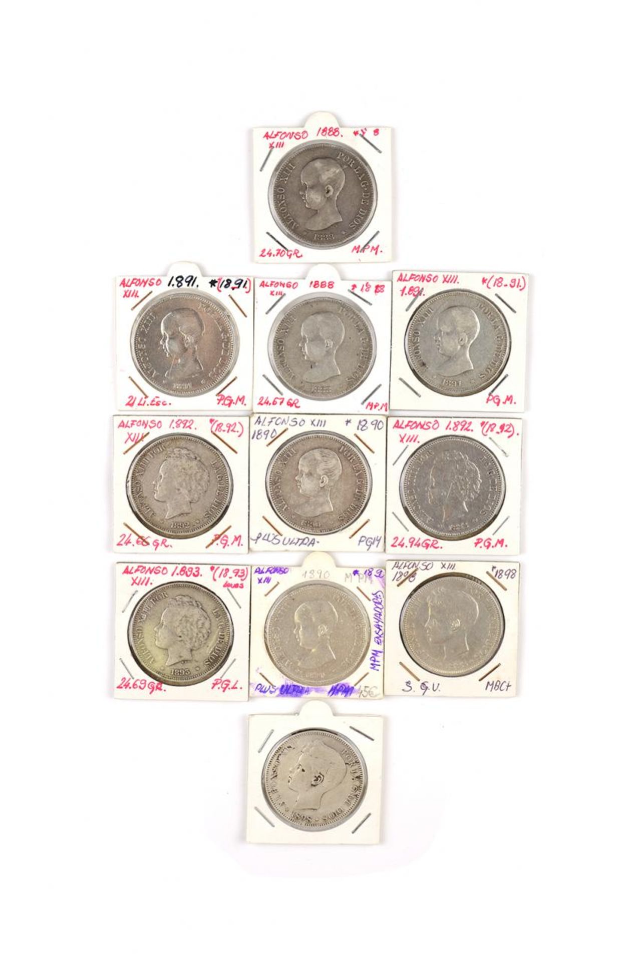 Lote formado por once monedas de plata