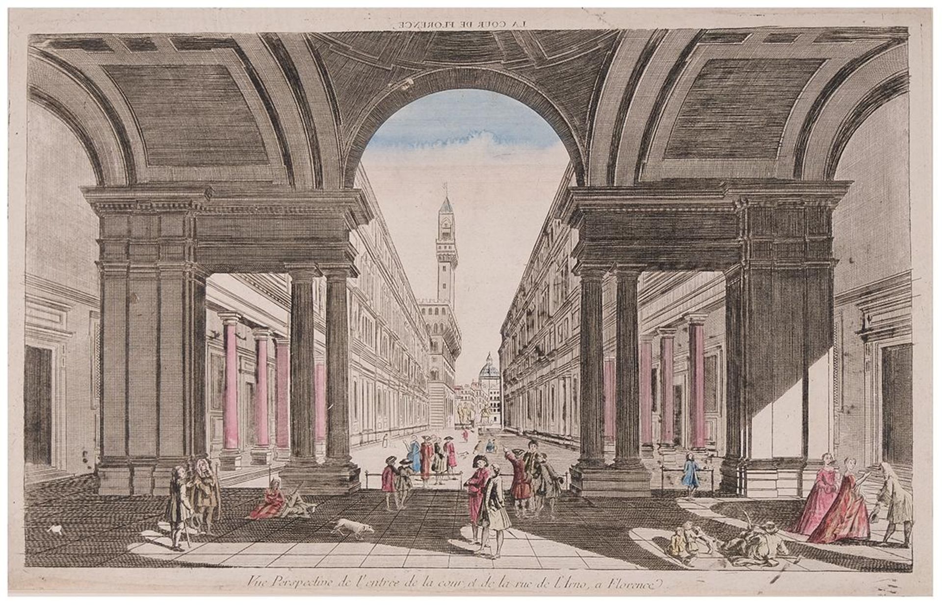 Vue Perspective de l’entrée de la cour et de la rue de l’Arno, a Florenc