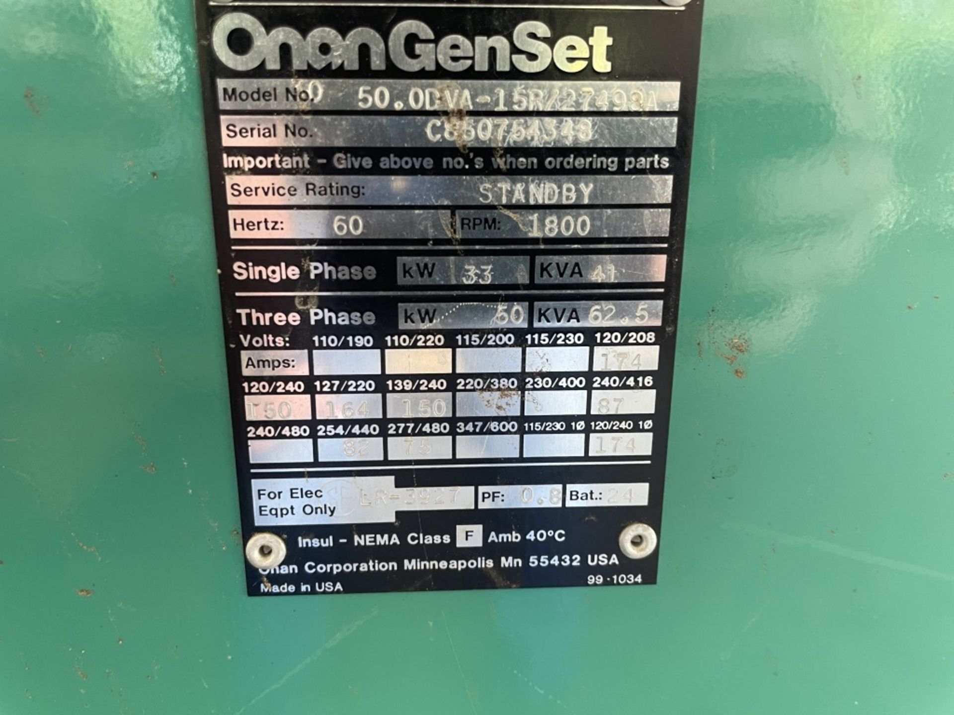 1985 Onan 50 Generator - Image 8 of 10