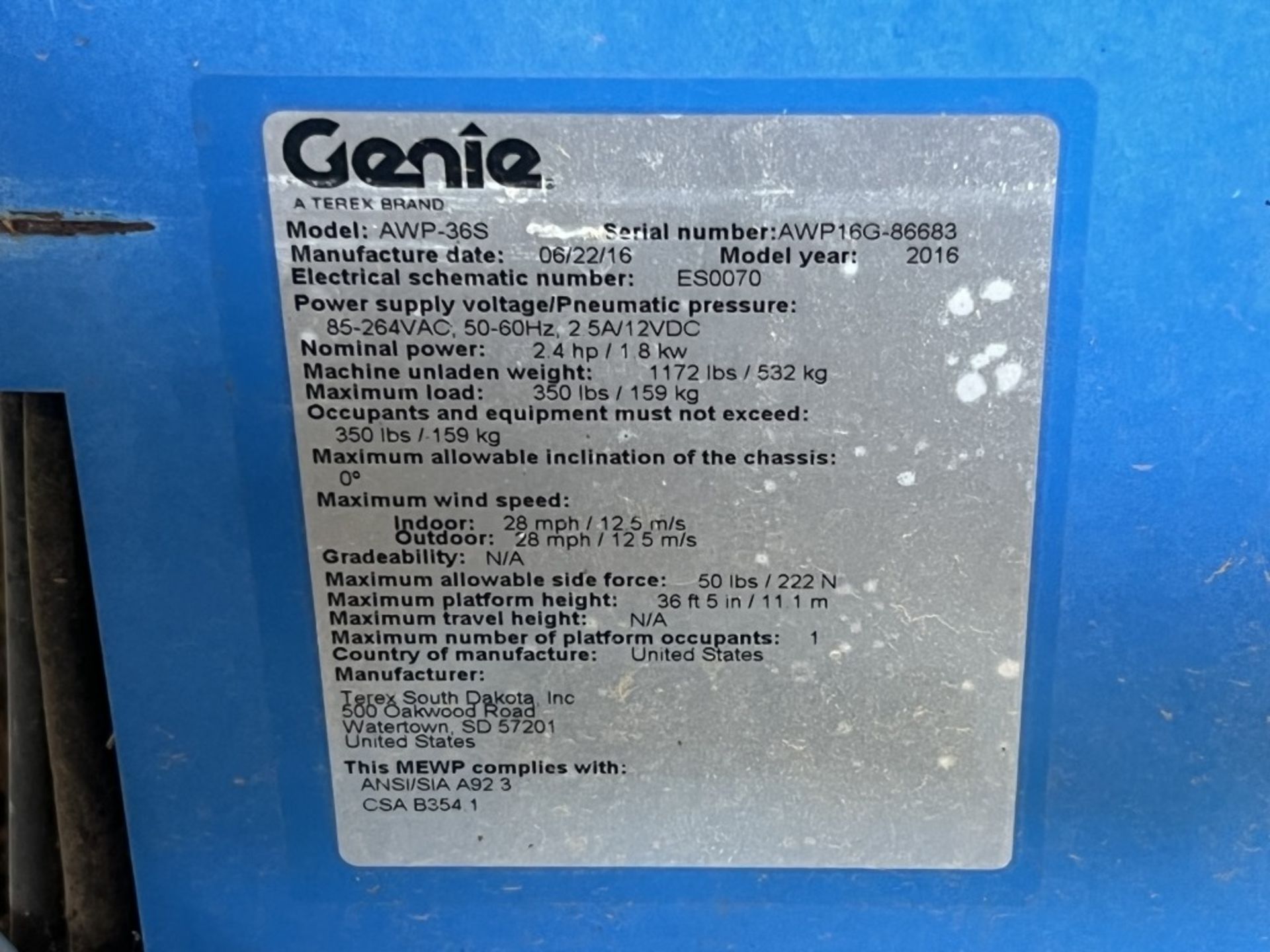 2016 Genie AWP-36S Man Lift - Image 13 of 13