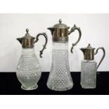 Three Hobnail Cut Claret Type Jugs with chromed pourers, handles and lids