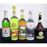 1 litre bt Pernod 43% 1 litre bt Giuseppe Alberti Liquore Strega 40% 1 litre bt Linie Aquavit 41.