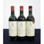 3 bts Ch. Latour 1956 Pauillac, 1er Cru Classé, 2 us, 1 ls, sl stl, foils damaged