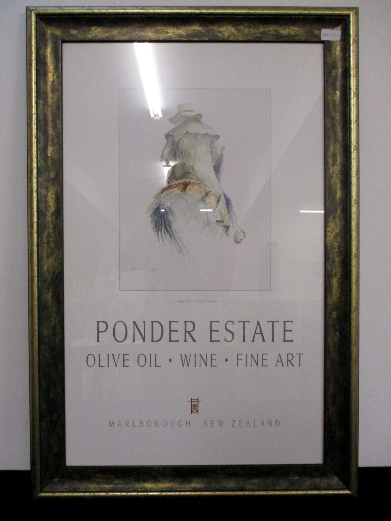 Ponder Estate 'The Drover' Print Michael Ponder Olive Oil Wine, Fine Art, Marlborough Framed 98cm