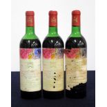 v 3 bts Ch. Mouton-Rothschild 1970 Pauillac, 1er Cru Classé 2 ms, 1 lms, stl, Chagall Label, 1