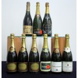 3 bts Brossault Brut Champagne NV sl st foil 1 bt Canard-Duchène Brut Champagne NV sticker on