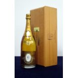1 magnum Louis Roederer Cristal Champagne 1997 owc polished wooden presentation case, cellophane