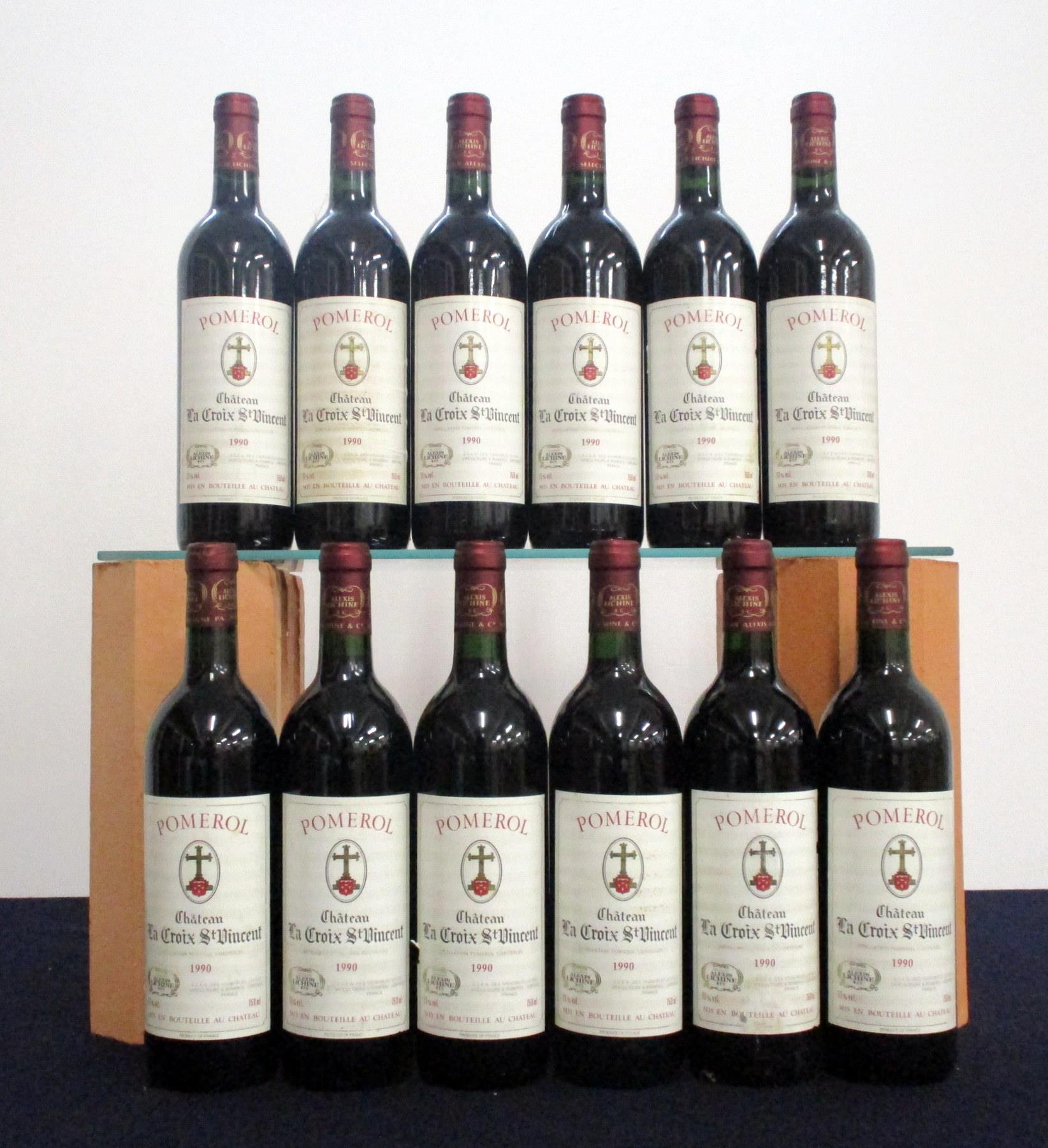 12 bts Ch. La Croix St Vincent 1990 owc Pomerol 5 hf, 3 hf/i.n, 4 i.n, sl glue banded