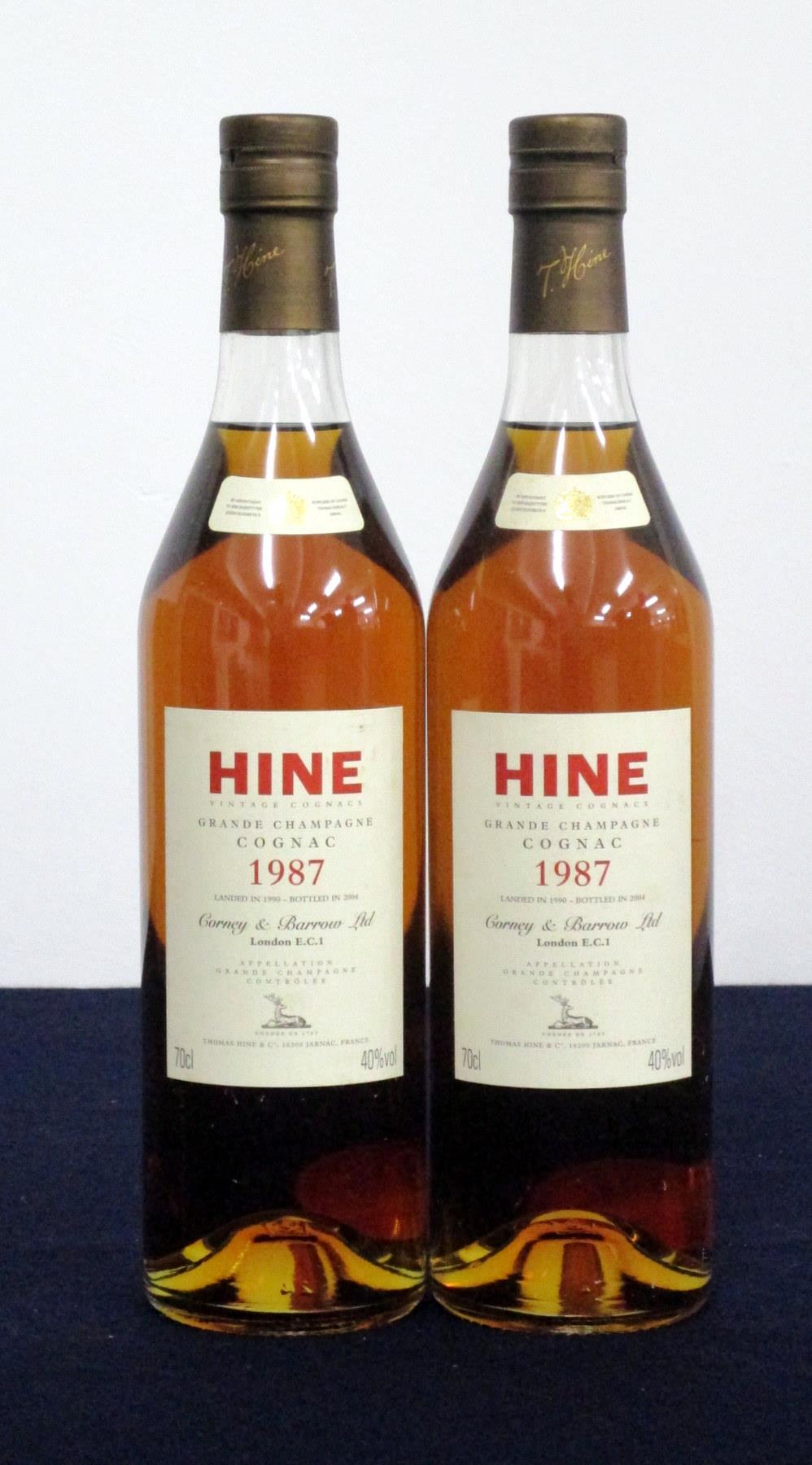 2 bts Hine Grande Champagne Cognac 1987 landed 1990 bottled 2004 Corney & Barrow Ltd