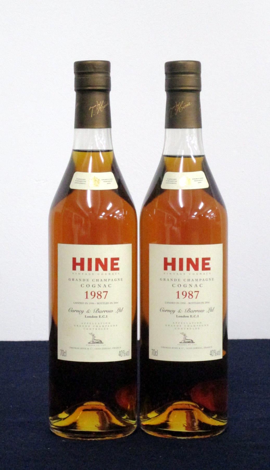 2 bts Hine Grande Champagne Cognac 1987 landed 1990 bottled 2004 Corney & Barrow Ltd