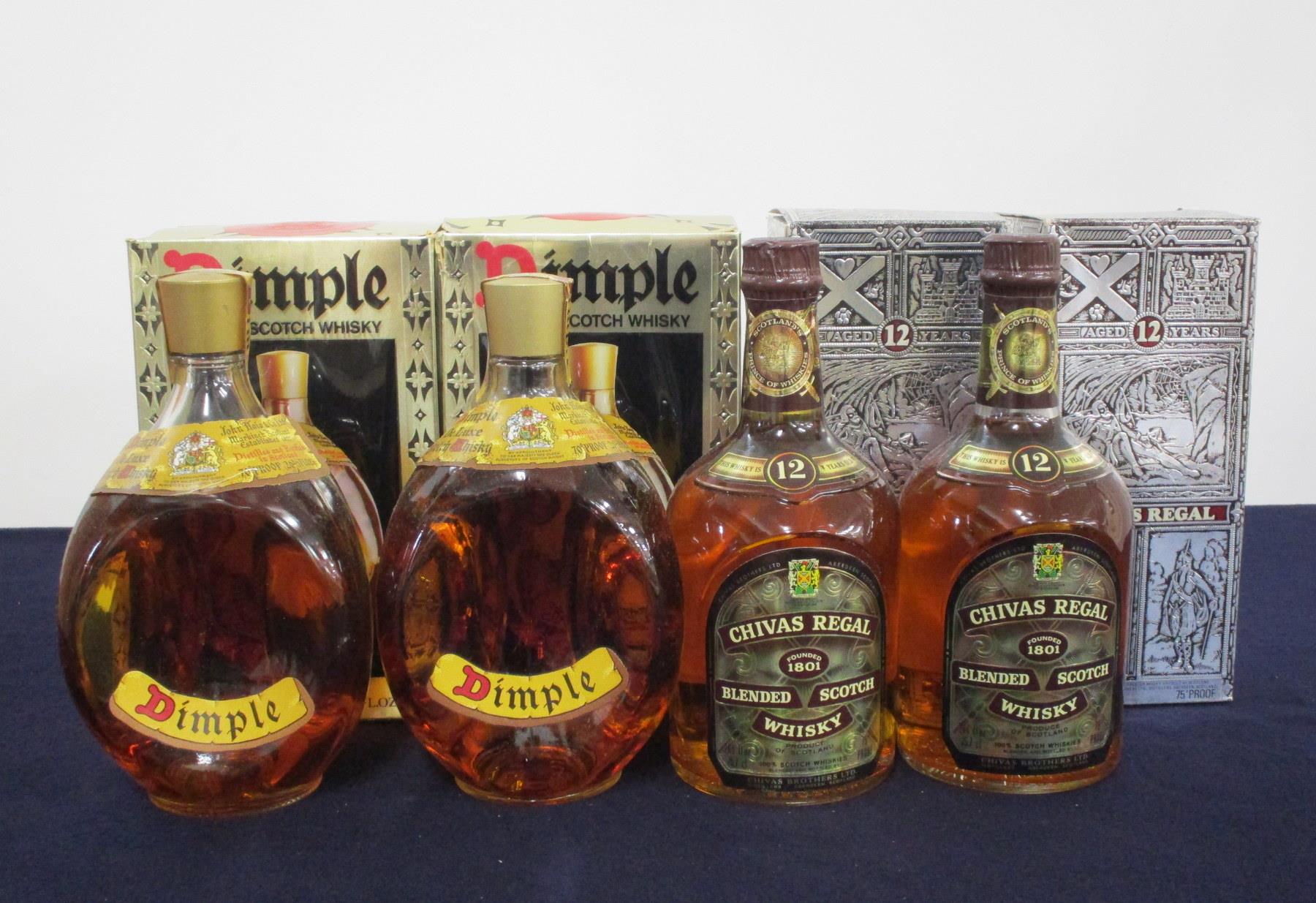 2 26 2/3 fl oz bts Haig Dimple Whisky 70° proof ind oc 2 26 2/3 fl oz bts Chivas Regal 12 YO