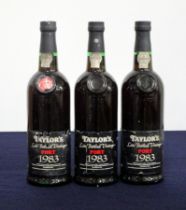 3 bts Taylors LBV 1983 bottled 1988 i.n, vsl torn labels