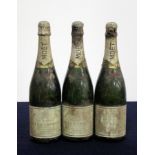 3 bts Moët et Chandon Dry Imperial Champagne 1966 good levels, bs, damaged foils, missing neck