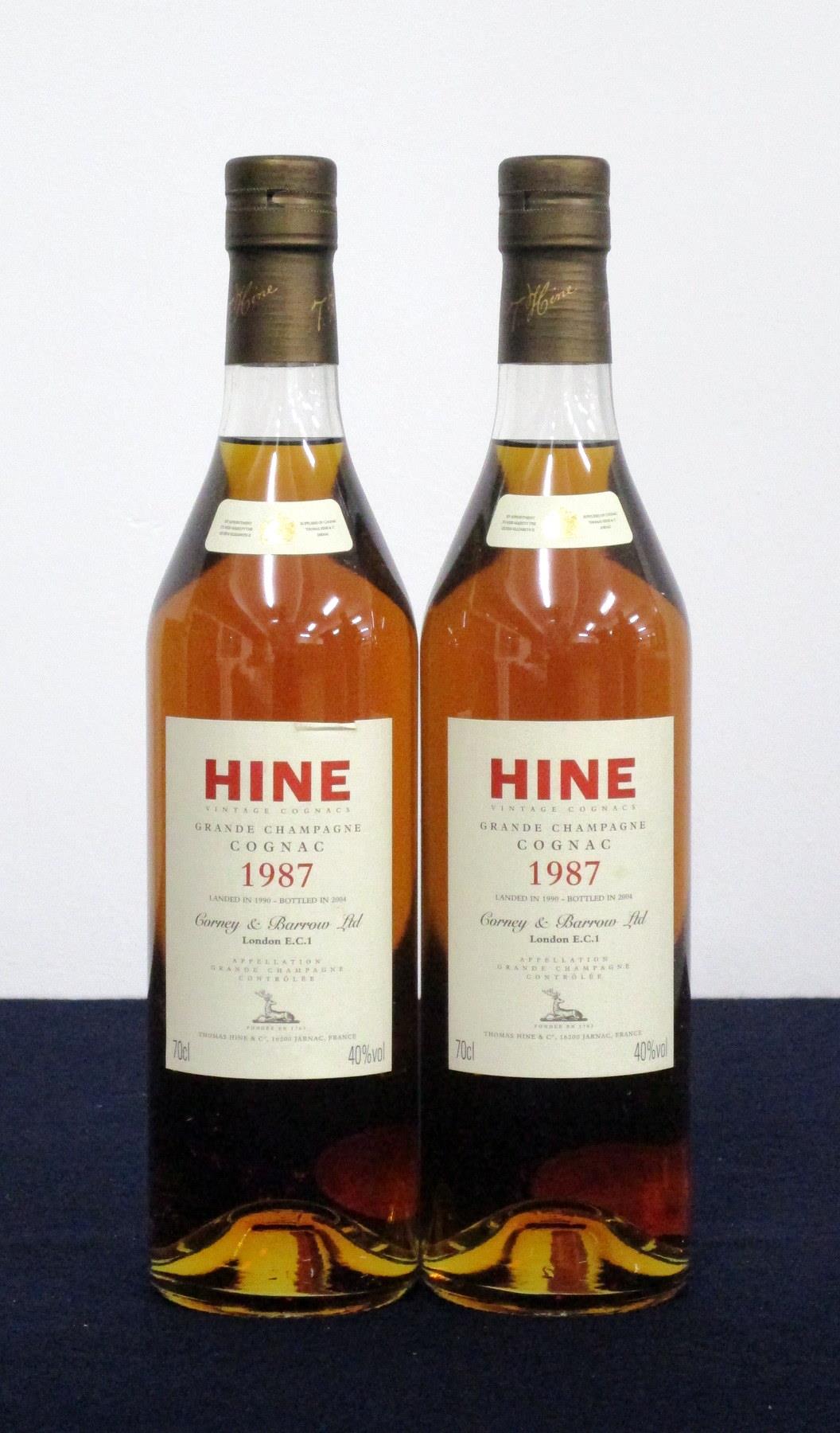 2 bts Hine Grande Champagne Cognac 1987 landed 1990 bottled 2004 Corney & Barrow Ltd