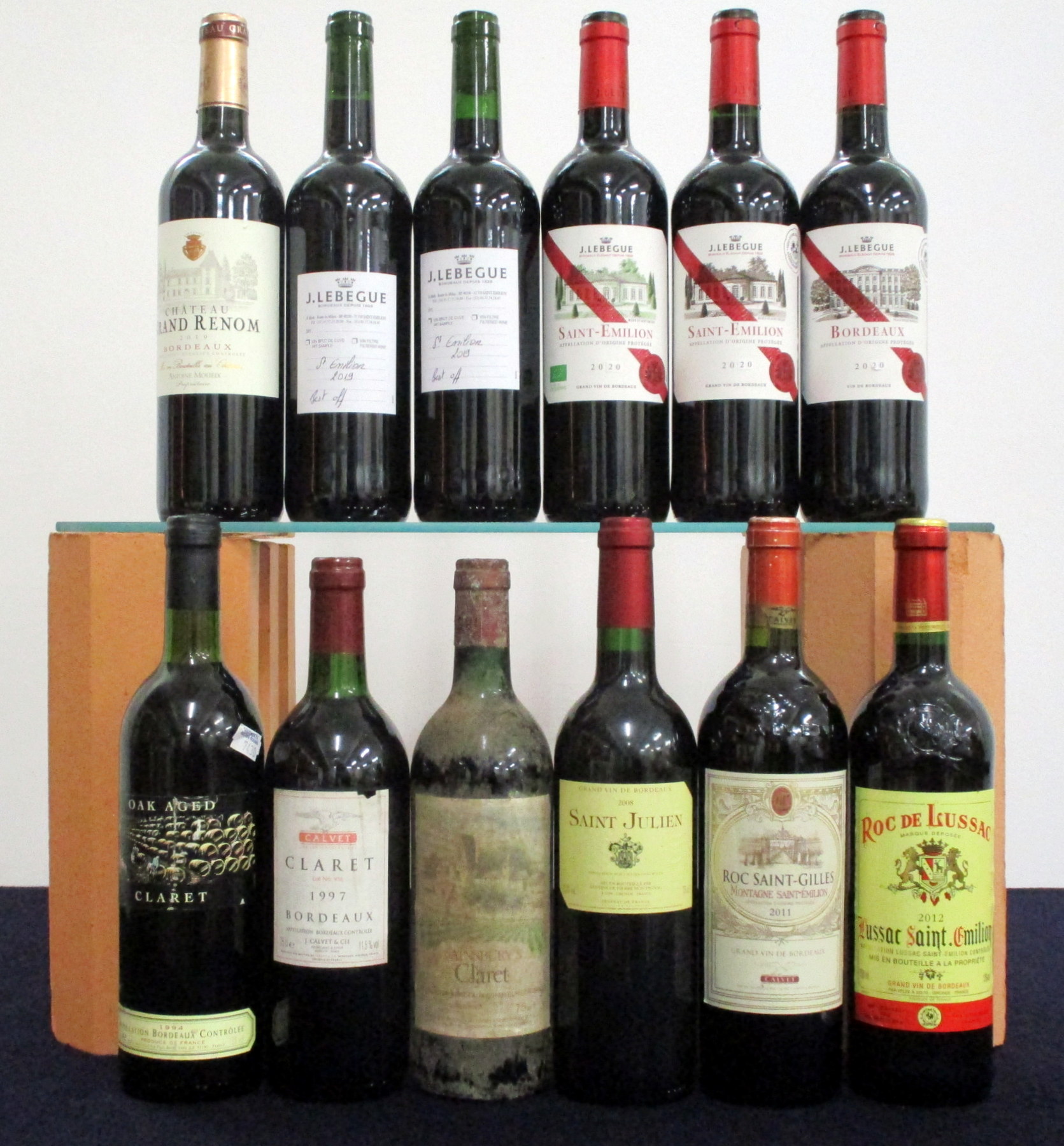 1 bt Oak Aged Claret 1994 Bordeaux Asda vts 1 bt Claret Lot N° 936 Bordeaux 1997 Calvet vts, vsl