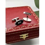 Cartier Paris 925 Sterling Silver Double C Logo Black Enamel Cufflinks