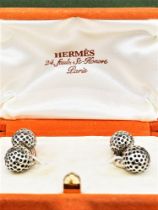 Hermès Paris Vintage Solid Silver Paire de Boutons de Manchette Balles de Golf Argent