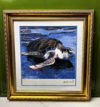 Andy Warhol-(1928-1987) "Turtle"Castelli NY Original Numbered Lithograph #82/100, Ornate Framed.