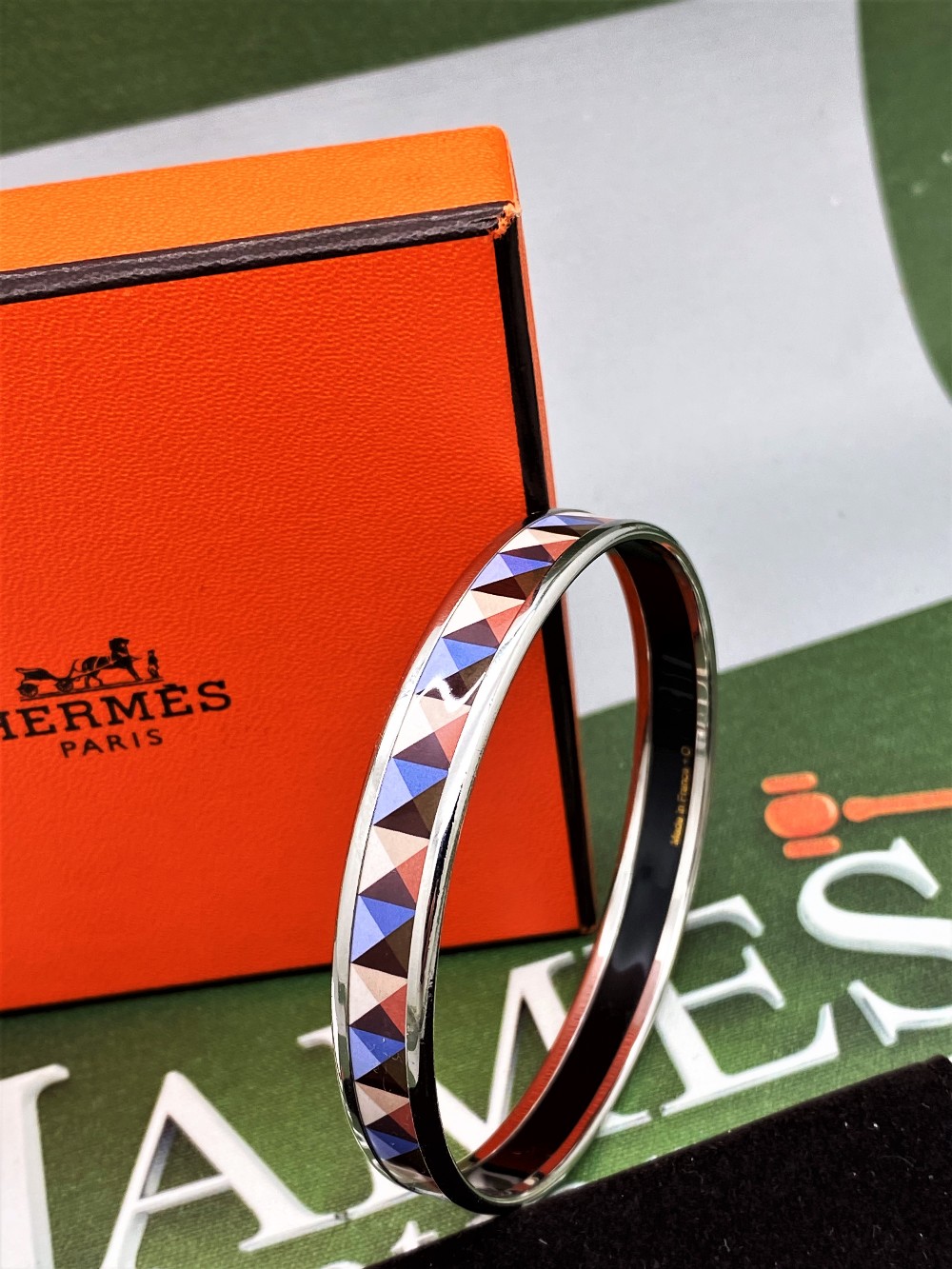 Hermes Ceramic & Silver Monogram Bracelet