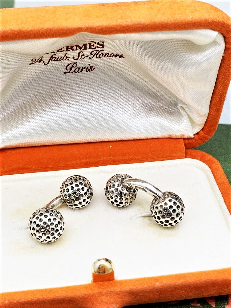 Hermès Paris Vintage Solid Silver Paire de Boutons de Manchette Balles de Golf Argent - Image 2 of 4