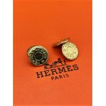 Hermes Vintage Classic Gold Plated Monogram Cufflinks