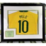 Pele Signed Brazil Shirt-Professionally Framed/COA Inc