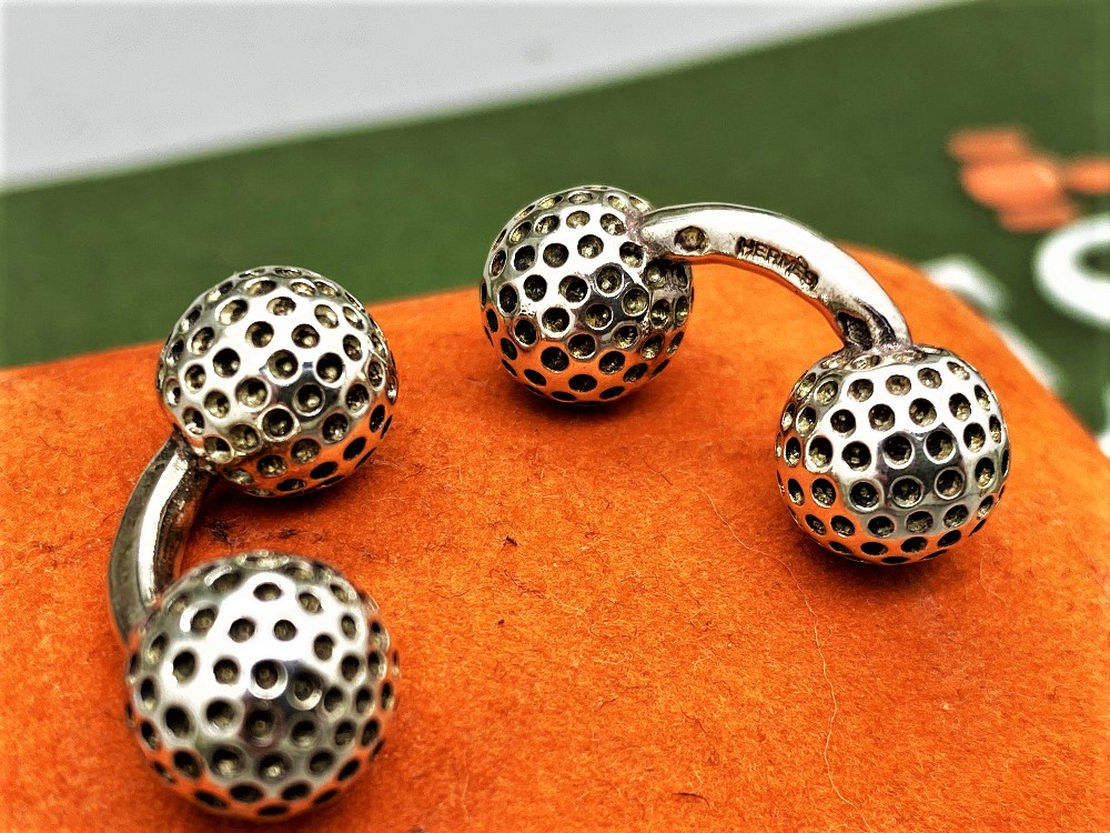 Hermès Paris Vintage Solid Silver Paire de Boutons de Manchette Balles de Golf Argent - Image 6 of 7