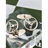 Vintage Sterling Silver Cufflinks Car Racing Steering Wheels