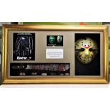 Signed 3D Friday the 13th Jason Display With Mask & Machete led lighting