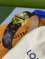 Louis Vuitton Classic Monogram Leather & Gold Plated Bracelet