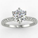 A New 1 Carat Round Cut VS2/D Solitaire Pave Diamond Ring 14K White Gold