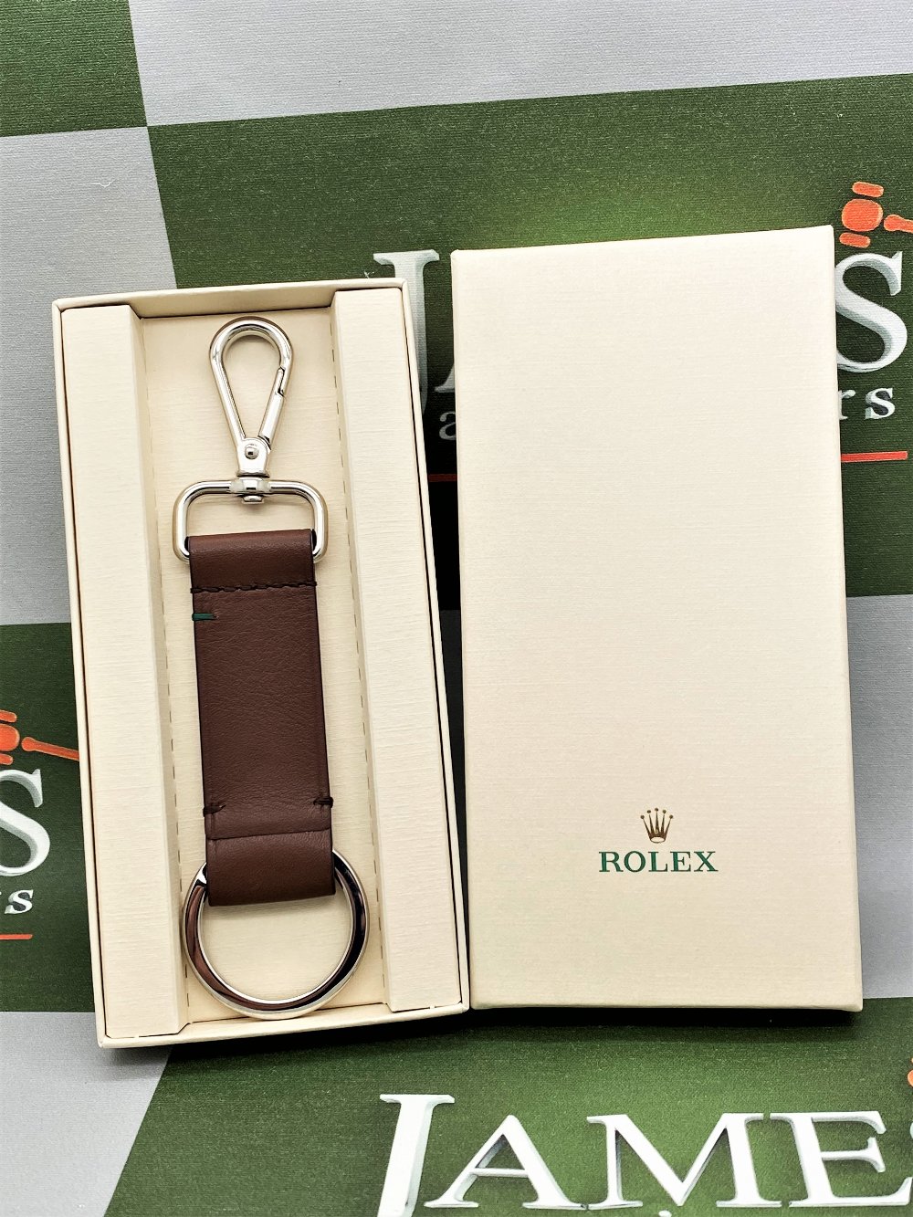 Rolex Official Merchandise- Leather/Chrome Finish Key Ring-New Example