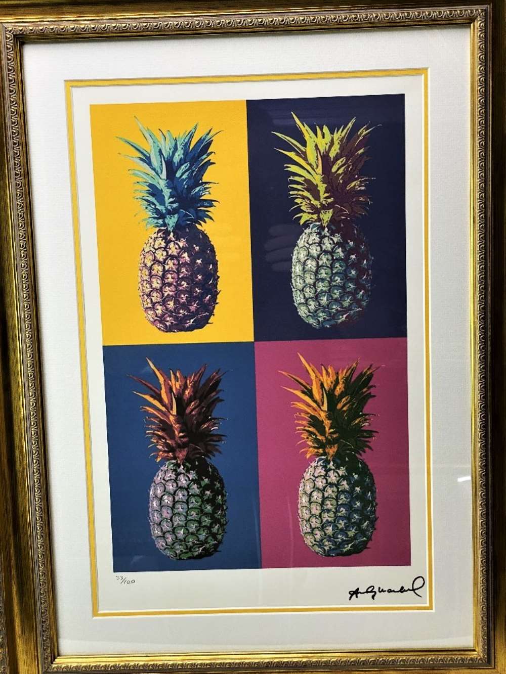 Andy Warhol-(1928-1987) "Pineapple"Castelli NY Original Numbered Lithograph #21/100, Ornate Framed. - Image 5 of 5