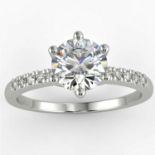 A New 1 Carat Round Cut VS2/D Solitaire Pave Diamond Ring 14K White Gold