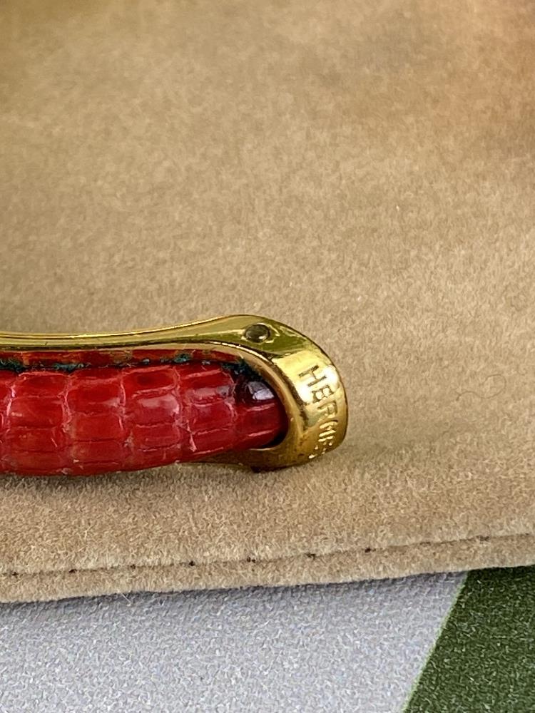 Hermes Paris-Vintage Gold & Lizard Leather Bracelet - Image 3 of 4