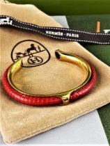 Hermes Paris-Vintage Gold & Lizard Leather Bracelet