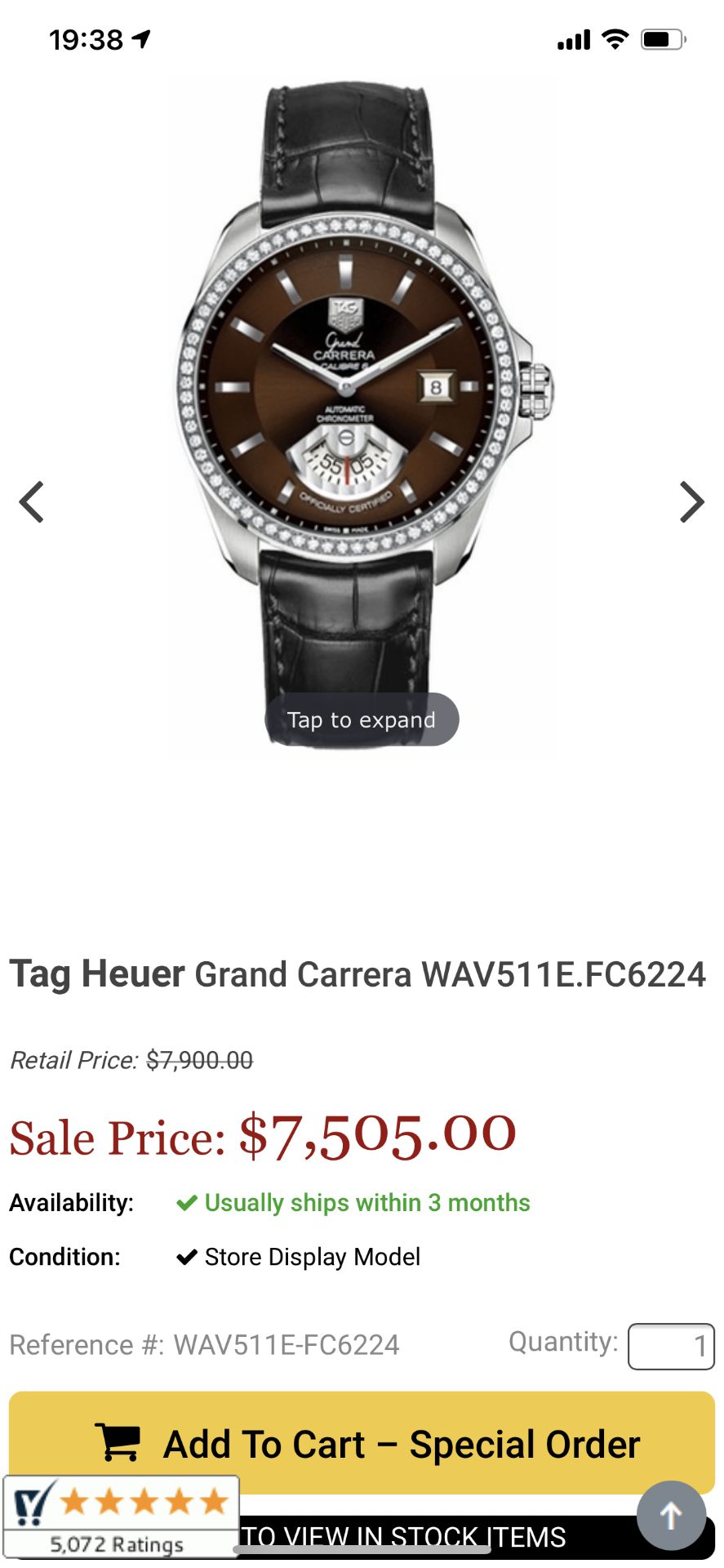 Tag Heuer Grand Carrera Diamond Bezel WAV511E - Image 10 of 10