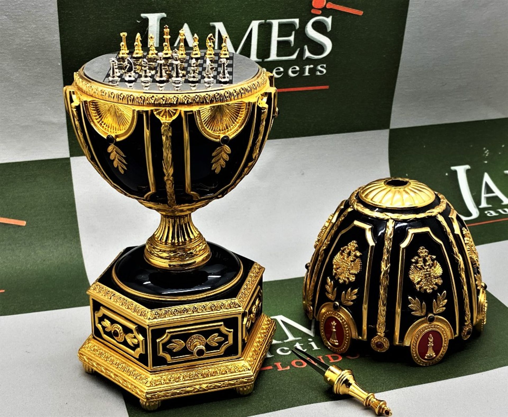 Faberge 24 Ct Gold "The Imperial Jeweled Egg Chess Set"
